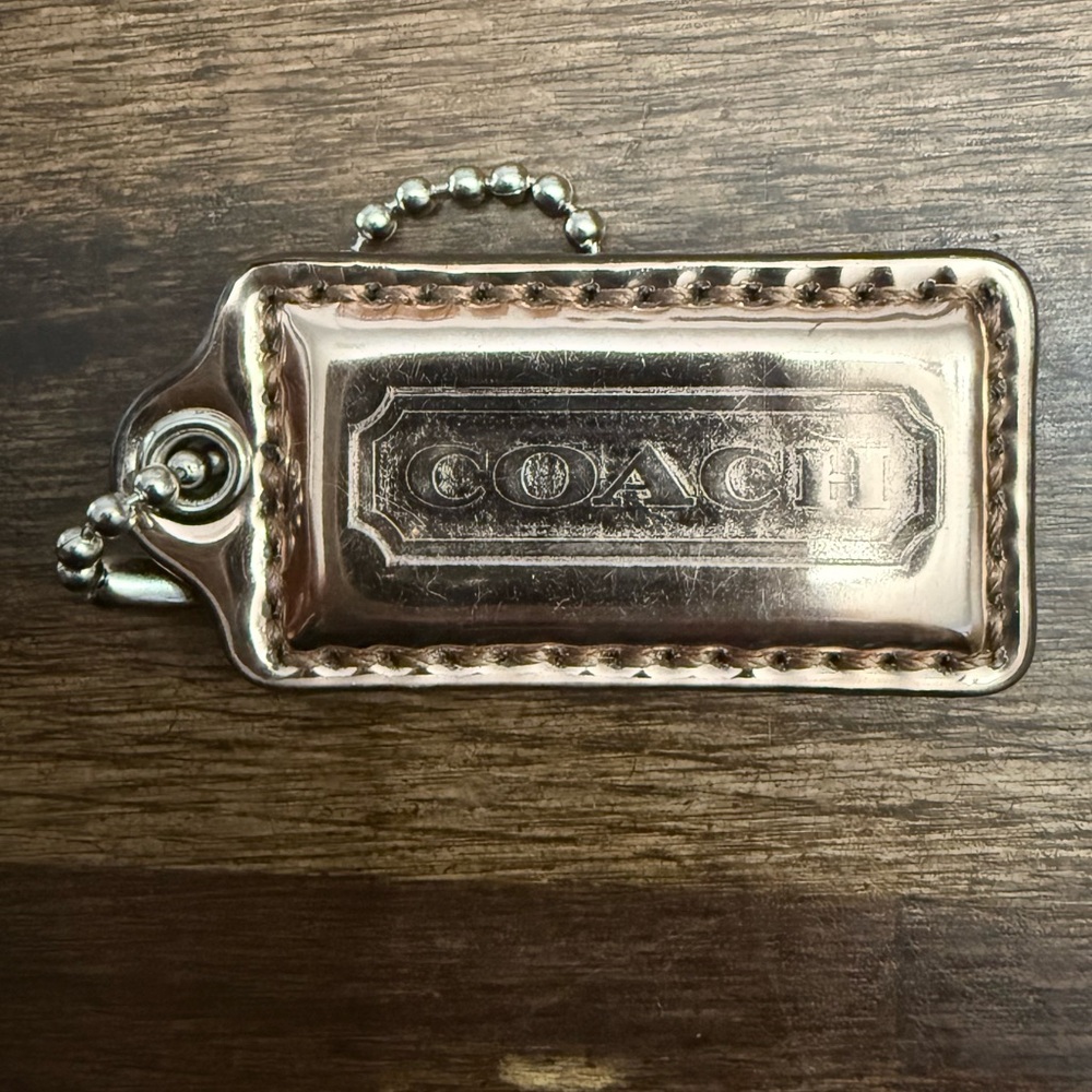Coach Metallic Rose Gold Leather Logo Keychain Tag